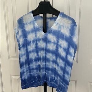 Michael Stars Blue and White Tie-Dye V-Neck Top